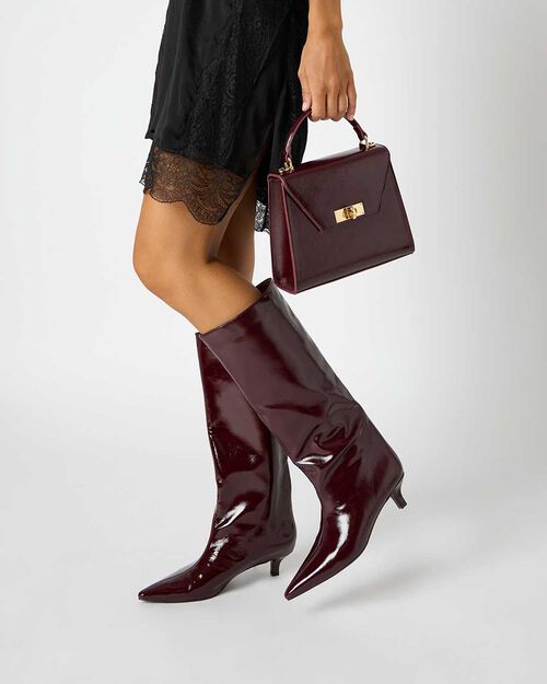Bottes bordeaux en cuir verni avec talon de 4,3 cm, BURGUNDY