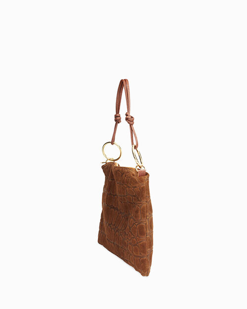 Borsa a spalla in camoscio nocciola, BROWN