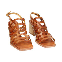 Sandalo donna cognac in vacchetta, tacco largo 7,5 cm, Primadonna, 257253409VACOGN036, 003 preview
