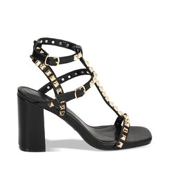 Sandale à talon femme noir avec clous, Primadonna, 254906537EPNERO035, 001a