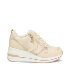 Sneakers beige con tacco 6,5 cm, Scarpe, 272850919EPBEIG035, 001a