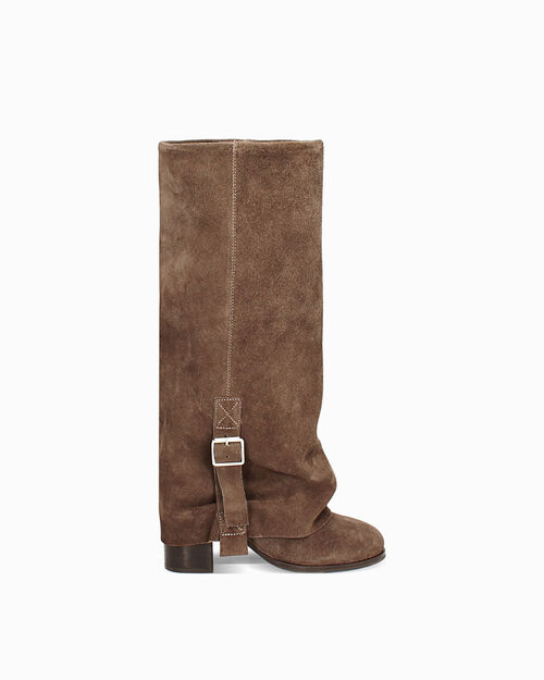 Botte taupe avec talon 7,5 cm, TAUPE