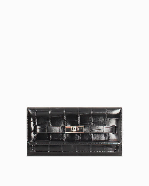 Portefeuille noir effet crocodile, BLACK