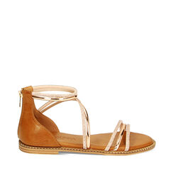 Sandalias bajos mujer rosa oro espejo con piedras, Primadonna, 254965520SRRAOR035, 001a