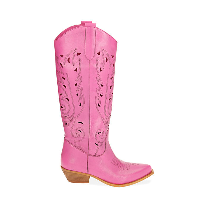 Stivali donna texani fucsia in pelle tacco 5 5 cm Primadonna Collection