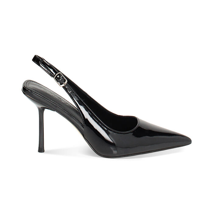 Décolleté slingback donna nere in vernice, tacco 9 cm, Primadonna, 25M748888VENERO035