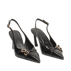 Décolleté slingback nera lucida con tacco di 7,5 cm, Primadonna, 262110603EUNERO035, 002a