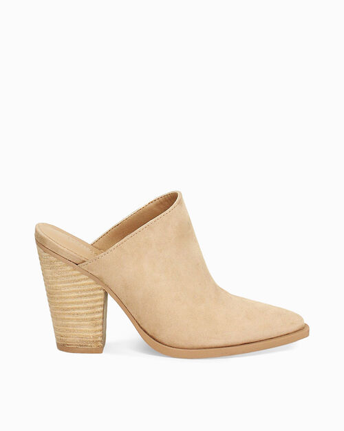 Sabot donna taupe in microfibra, tacco largo 9,5 cm, TAUPE