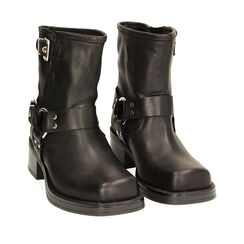 Biker nero in pelle, tacco 4,8 cm, 227277300PENERO037, 002a