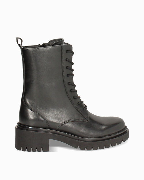 Black leather combat boot with 5.7 cm heel, BLACK