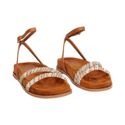 Sandali bassi donna cognac in microfibra e pietre, Primadonna, 254939567MPCOGN035, 003 preview