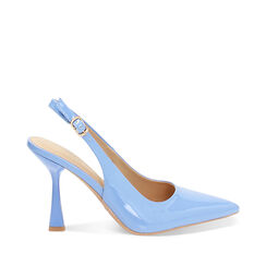 Décolleté slingback donna celesti in vernice, tacco 7,5 cm, Primadonna, 254912902VECELE036, 001a