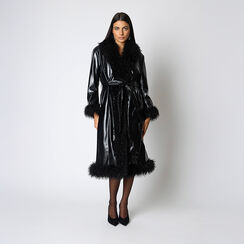 Trench nero in naplack con collo in pelliccia sintetica, Primadonna, 262500868NPNEROL, 002a