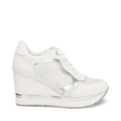 Sneakers donna bianche in tessuto, platform 8,5 cm, Primadonna, 252811626TSBIAN040, 001a
