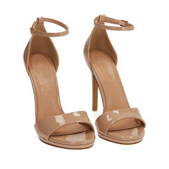 Sandali con tacco nude in vernice, tacco 11 cm, Primadonna, 232133410VENUDE035, 002a