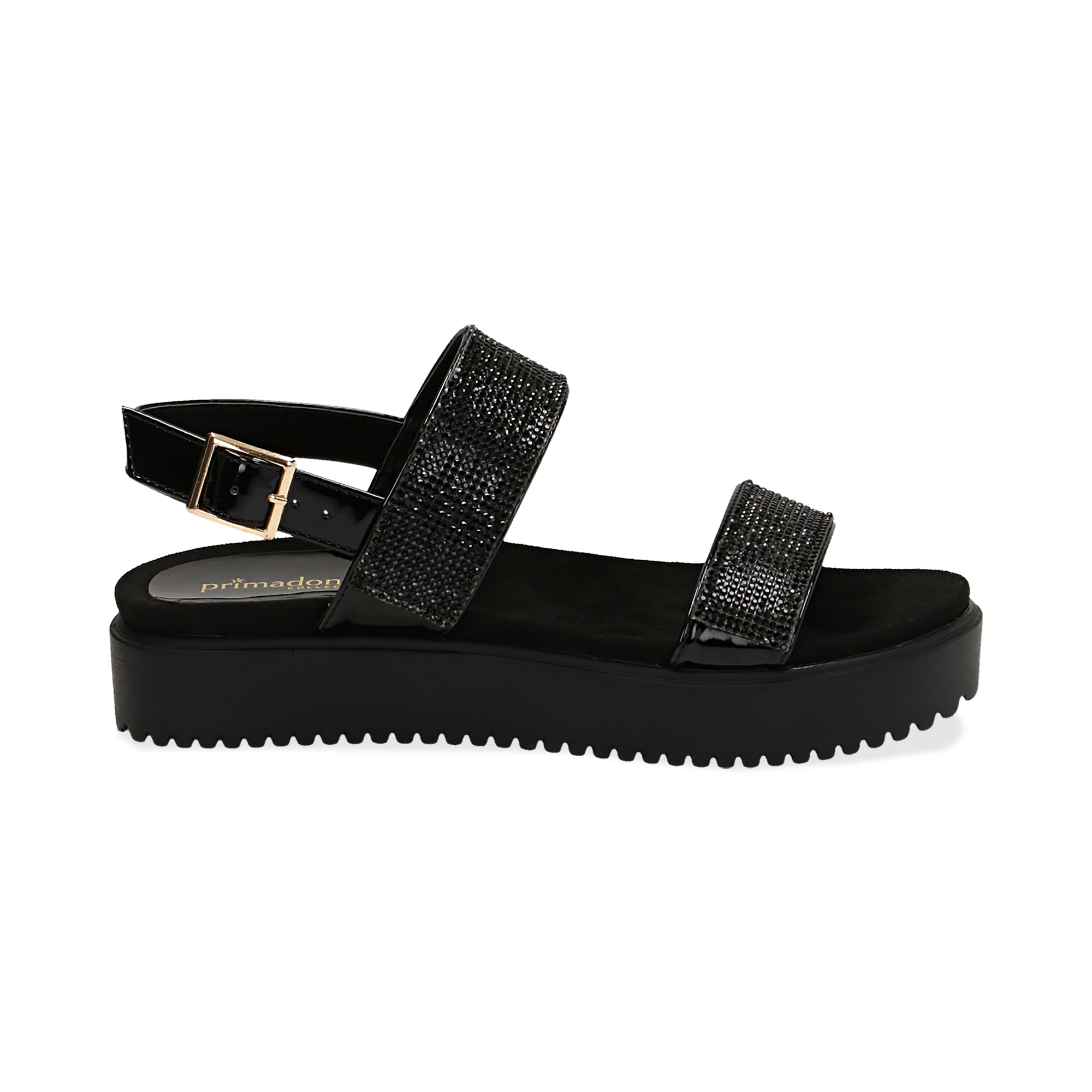 Sandali platform neri in vernice con strass, zeppa 4 cm donna | Primadonna  Collection
