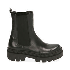 Bottines Chelsea plates en cuir noir, 207743801PENERO036, 001a