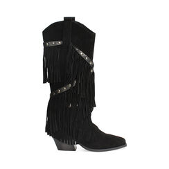 Stivali texani in camoscio nero con dettagli sofisticati, Primadonna, 26B800515CMNERO036, 001a