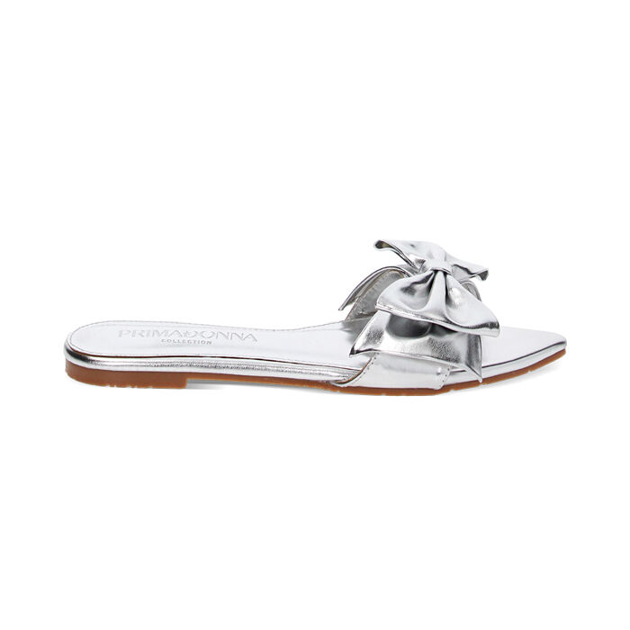 Sandali bassi argento in laminato con fiocco, Primadonna, 234922801LMARGE036
