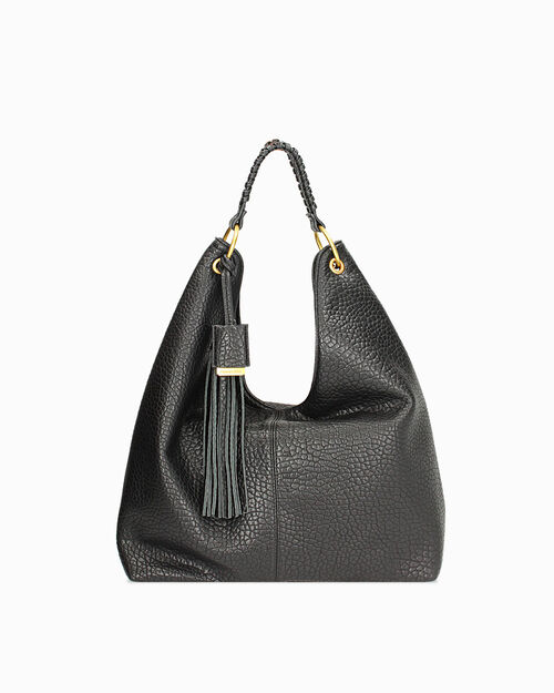 Borsa a spalla nera con dettagli dorati, BLACK