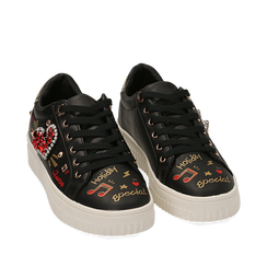 Sneakers nere con pietre e stampe cartoon, Primadonna, 15E908470EPNERO036, 002a