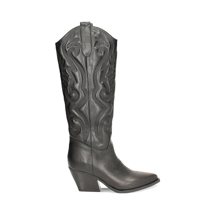 Stivale texano nero con gambale impunturato, Primadonna, 24B800501EPNERO035
