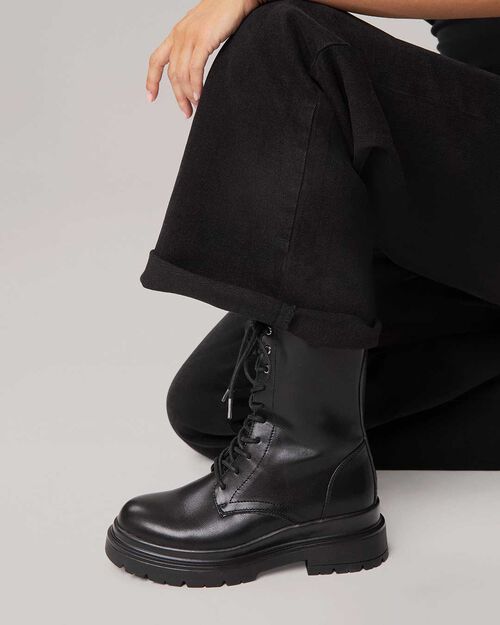 Black combat boots with 3.5 cm heel, BLACK