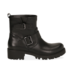 Biker boots con fibbie neri in eco-pelle, tacco 4,5 cm ,