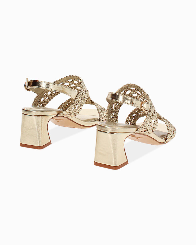 Sandalo donna oro intrecciato, tacco 5,5 cm image number null