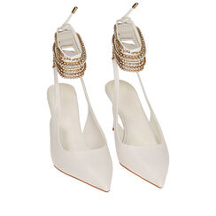 Décolleté slingback lace-up bianche, tacco 8 cm, Primadonna, 212185107EPBIAN035, 002a