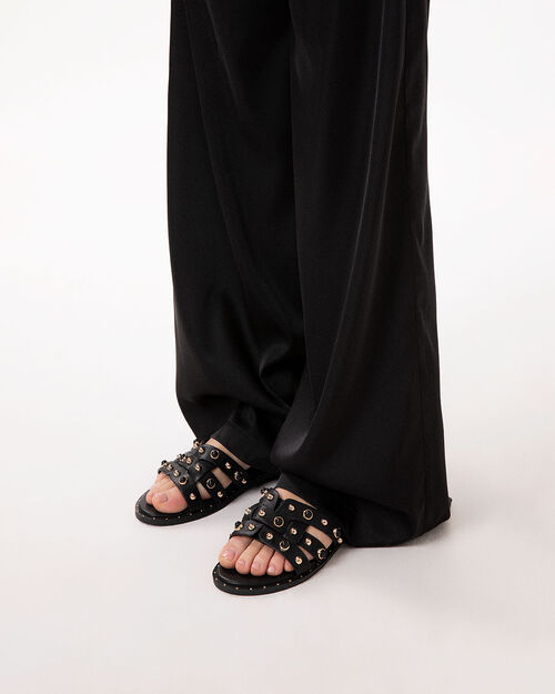Sandali bassi neri con borchie, BLACK