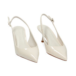 D&eacute;collet&eacute; slingback panna in vernice, tacco 6 cm, Primadonna, 232118215VEPANN036, 002 preview