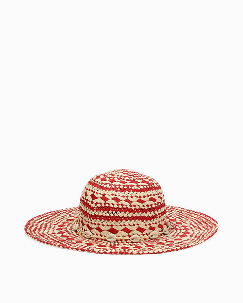 Cappello da donna in paglia intrecciata bianco-rosso, 