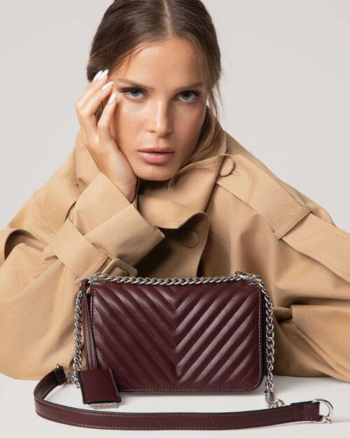 Quilted bordeaux mini bag, BURGUNDY