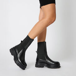 Boots Beatles noirs en cuir véritable avec talon de 4,6 cm, Primadonna, 26N525061PENERO036, 002a