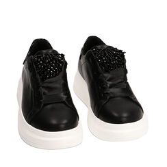 Sneakers nere con perle, suola 4,5 cm, Primadonna, 222866052EPNERO035, 002a