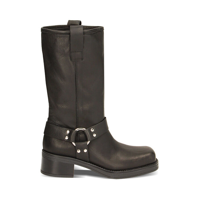 Stivaletti biker neri in pelle, Primadonna, 227277301PENERO037