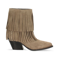 Tronchetti texani in camoscio taupe con frange, Primadonna, 26B800514CMTAUP037, 001 preview