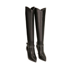 Stivali neri con borchie, tacco 9,5 cm, Primadonna, 222162824EPNERO035, 002a