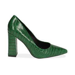 Décolleté verdi eco-pelle effetto coccodrillo, tacco 9,5 cm ,