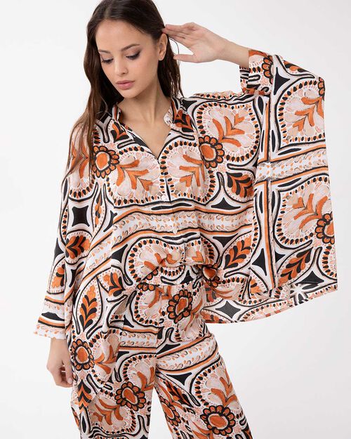 Poncho multicolor arancio con vivaci motivi, MULTI COLOR-ORANGE