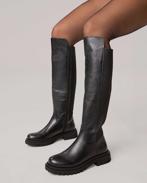 Botas negras sobre la rodilla piel tac&oacute;n 4 cm, BLACK