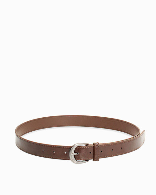 Cintura marrone lucida con fibbia argentata, BROWN