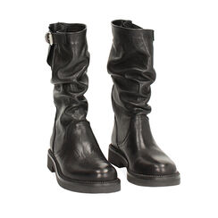 Biker neri in pelle lavata e gambale sceso, Primadonna, 261025202PANERO037, 002a