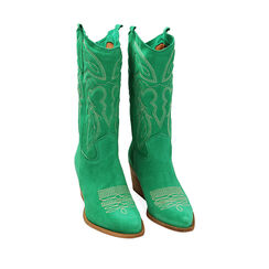 Stivali texani verdi in camoscio, tacco 7 cm, Primadonna, 21A500901CMVERD036, 002a