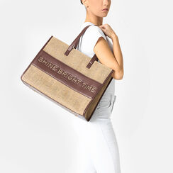 Borsa a spalla donna beige in tessuto, Primadonna, 252324124TSBEIGUNI, 002a