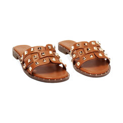Sandali bassi donna cognac con borchie oro, Primadonna, 254922832EPCOGN035, 003 preview