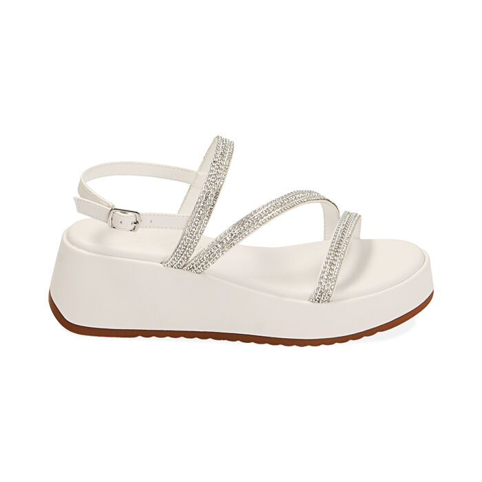 Sandali donna bianchi con strass zeppa 5 5 cm Primadonna Collection