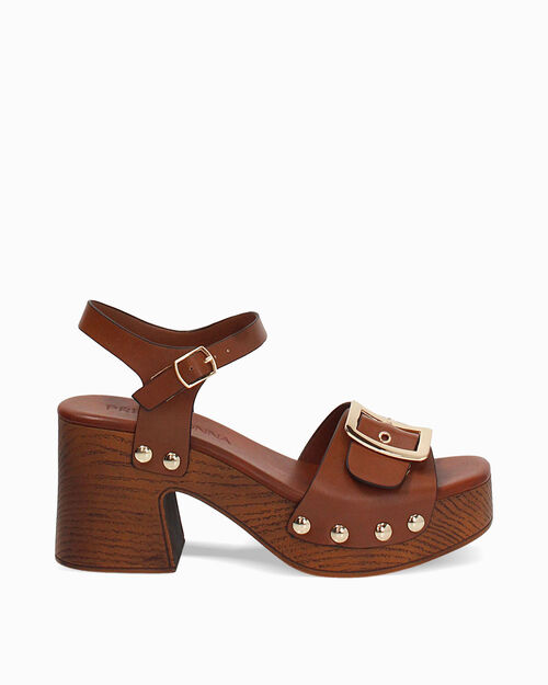 Zoccoli cognac tacco 8 cm, COGNAC