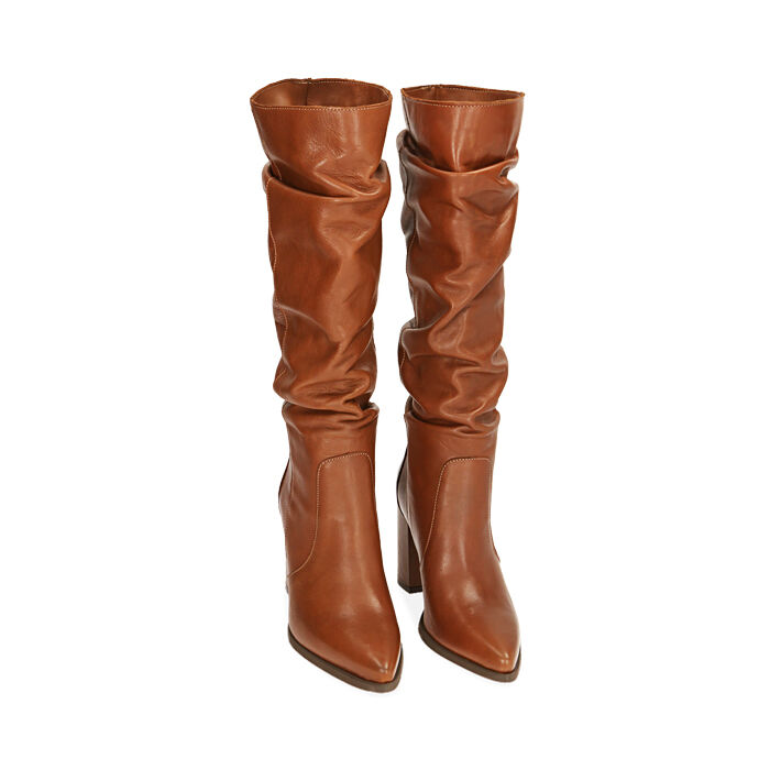 Stivali donna in pelle cognac tacco 9 cm Primadonna Collection